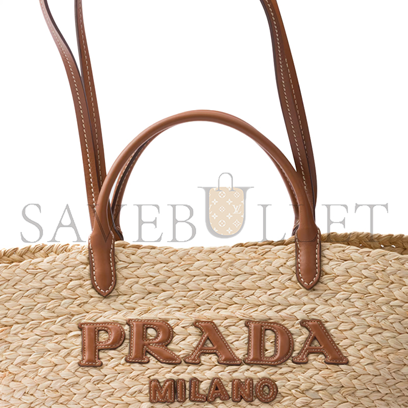 PRADA LARGE RAFFIA AND LEATHER SHOPPING BAG 1BG470 (25*25*15cm) PRADA LARGE RAFFIA AND LEATHER SHOPPING BAG 1BG470 (25*25*15cm)
